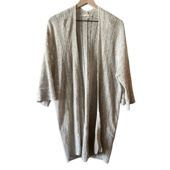 Women's M Eileen Fisher Duster Cardigan Sweater Beige Open Crochet Weave - Picture 1 of 9